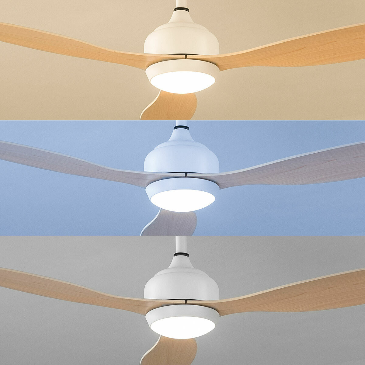 Takfläkt med LED-ljus och 3 ABS-blad Wuled InnovaGoods Trä 36 W 52" Ø132 cm finns hos Aktivcamping