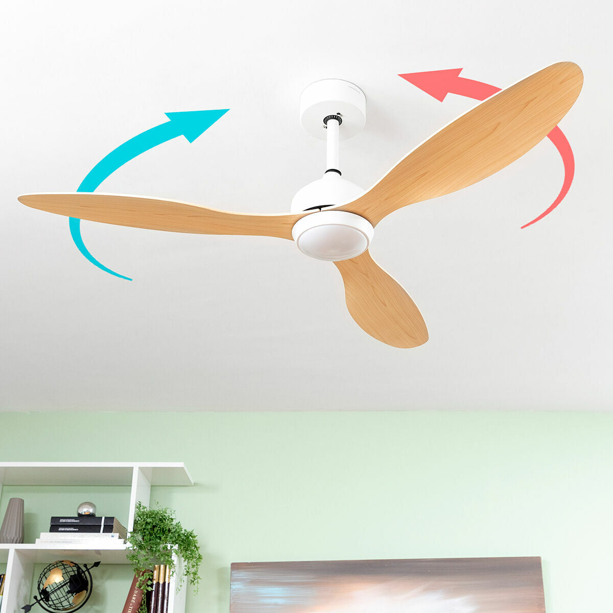 Takfläkt med LED-ljus och 3 ABS-blad Wuled InnovaGoods Trä 36 W 52" Ø132 cm finns hos Aktivcamping