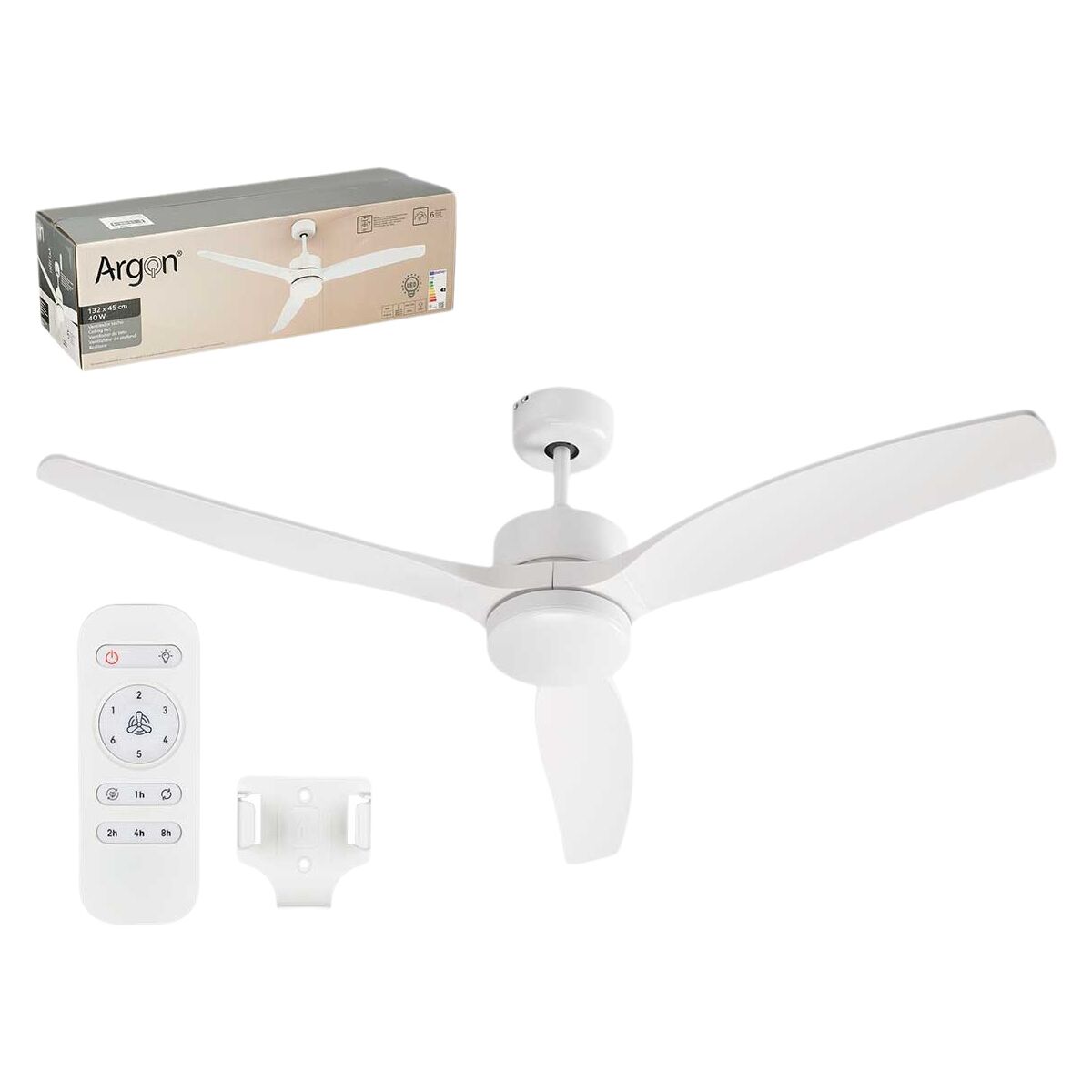 Takfläkt med belysning Argon W-FC5288-3C1L WH Vit 40 W Ø 132 cm finns hos Aktivcamping