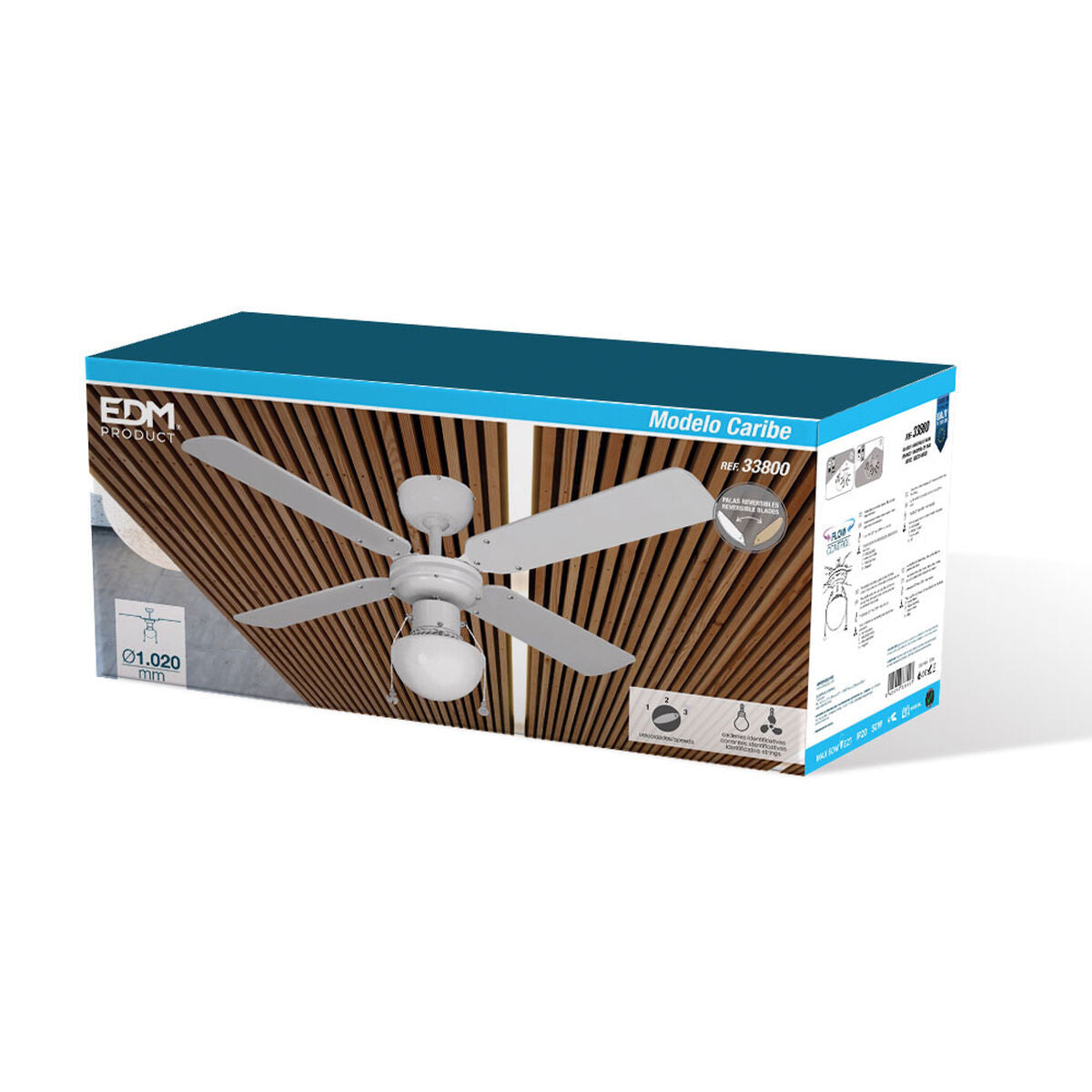 Takfläkt med belysning EDM 33800 Caribe Vit 50 W finns hos Aktivcamping