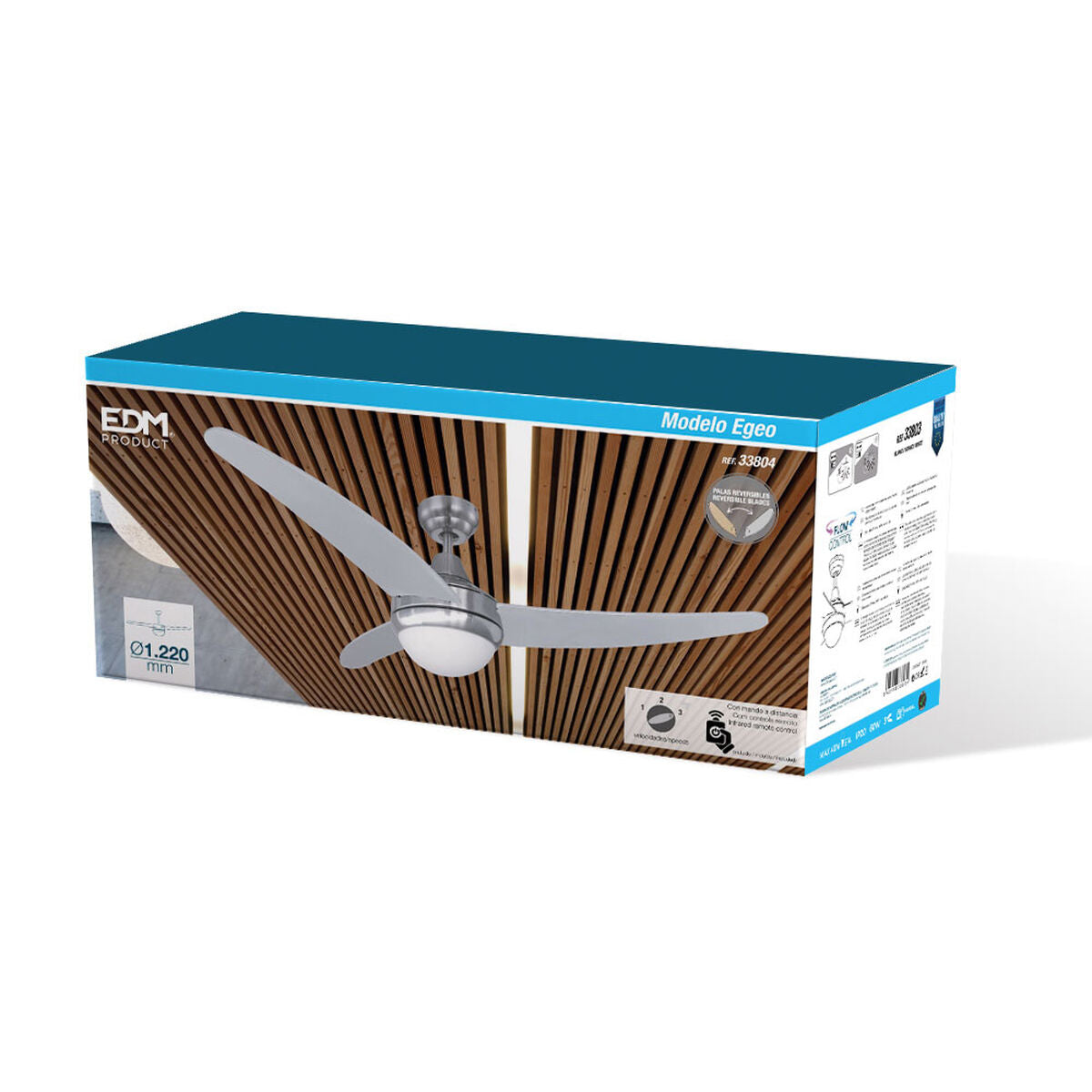 Takfläkt med belysning EDM 33804 Egeo Silvrig 60 W - finns hos Aktivcamping