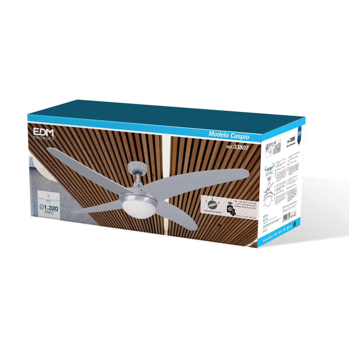 Takfläkt med belysning EDM 33807 Caspio Silvrig 60 W - finns hos Aktivcamping