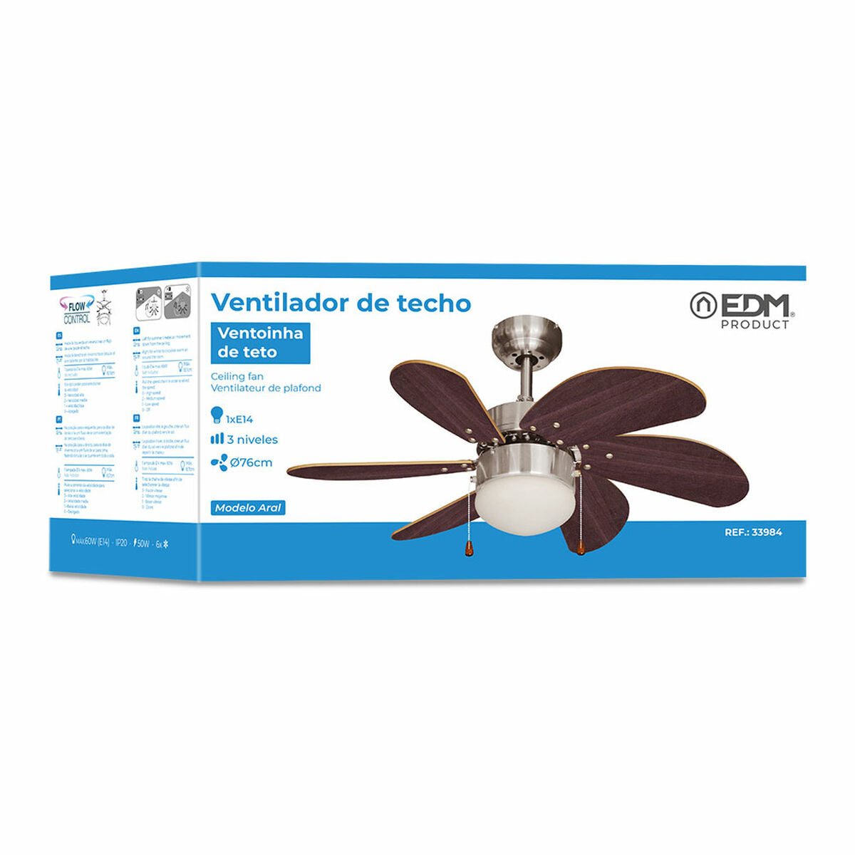Takfläkt med belysning EDM 33984 Aral Wengue ickel 50 W - finns hos Aktivcamping