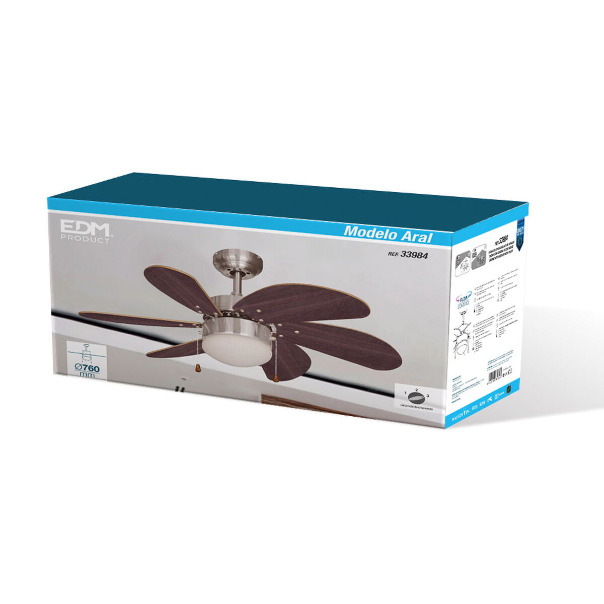 Takfläkt med belysning EDM 33984 Aral Wengue ickel 50 W - finns hos Aktivcamping