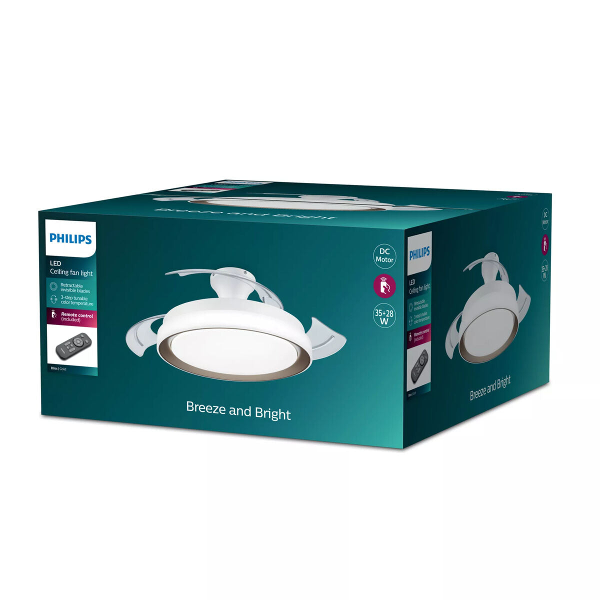 Takfläkt med belysning Philips 929004081801 Vit Gyllene (4000 K) (2700 K) finns hos Aktivcamping