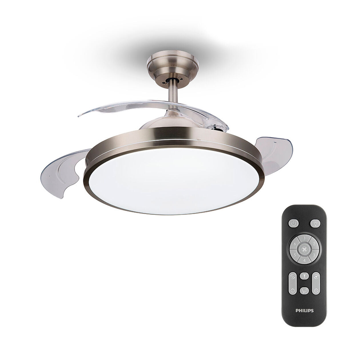 Takfläkt med belysning Philips Atlas 35 W 28 W 4500 Lm ickel (2700 K) finns hos Aktivcamping