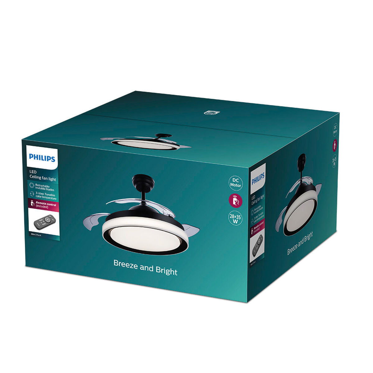Takfläkt med belysning Philips Atlas Svart 35 W 28 W 4500 Lm (2700 K) finns hos Aktivcamping
