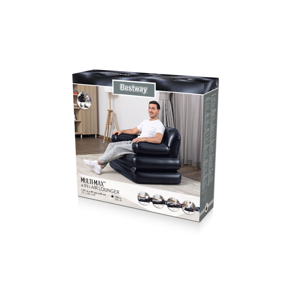 Uppblåsbar fåtölj Bestway 191 x 38 x 25 cm Svart finns hos Aktivcamping