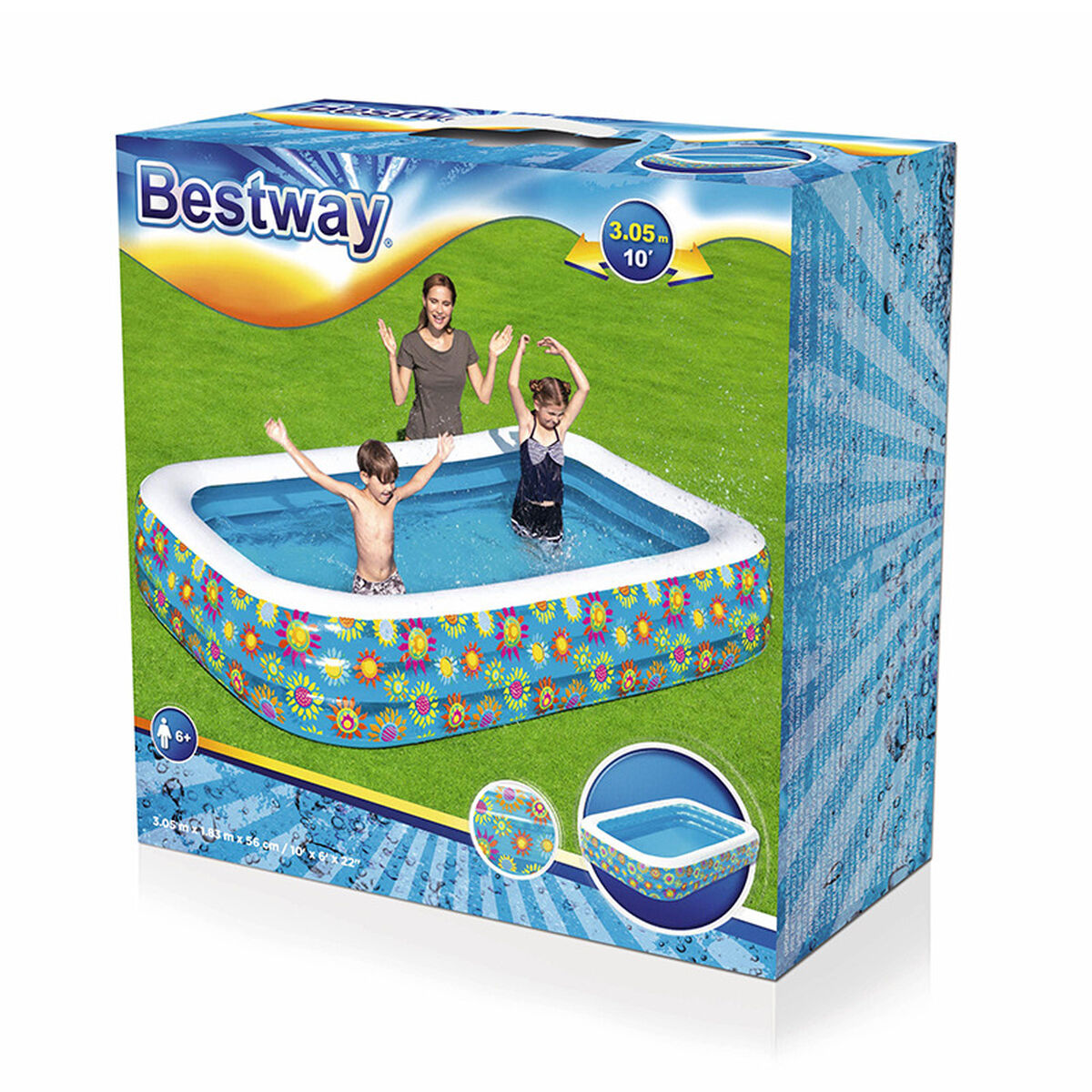 Uppblåsbar plaskpool för barn Bestway 636 L 254 x 168 x 102 cm Basketboll - finns hos Aktivcamping