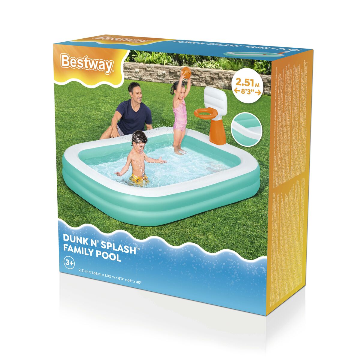 Uppblåsbar plaskpool för barn Bestway Dunk N'Splash 251 x 168 x 102 cm finns hos Aktivcamping