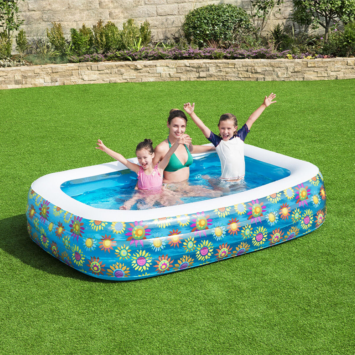 Uppblåsbar plaskpool för barn Bestway Multicolour 229 x 152 x 56 cm Blommig finns hos Aktivcamping