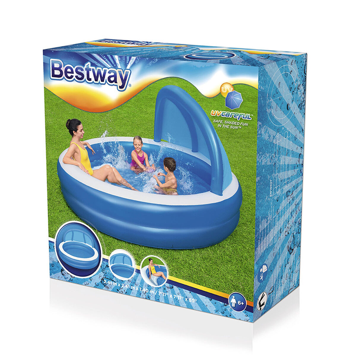Uppblåsbar plaskpool för barn Bestway Multicolour 241 x 241 x 140 cm finns hos Aktivcamping