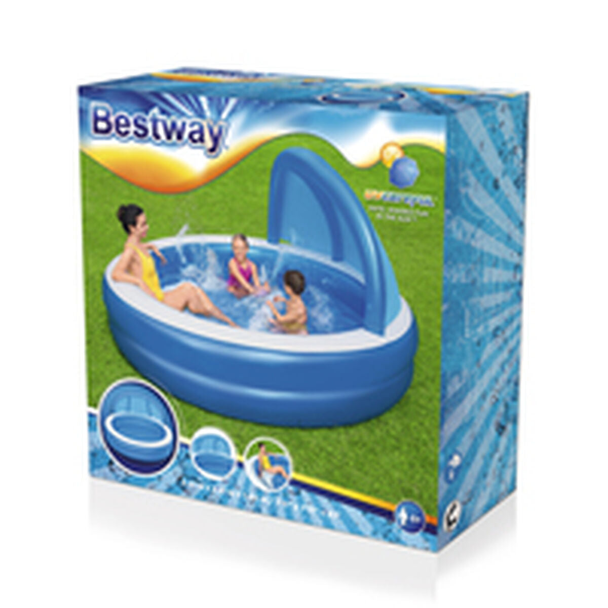 Uppblåsbar plaskpool för barn Bestway Multicolour 241 x 241 x 140 cm finns hos Aktivcamping