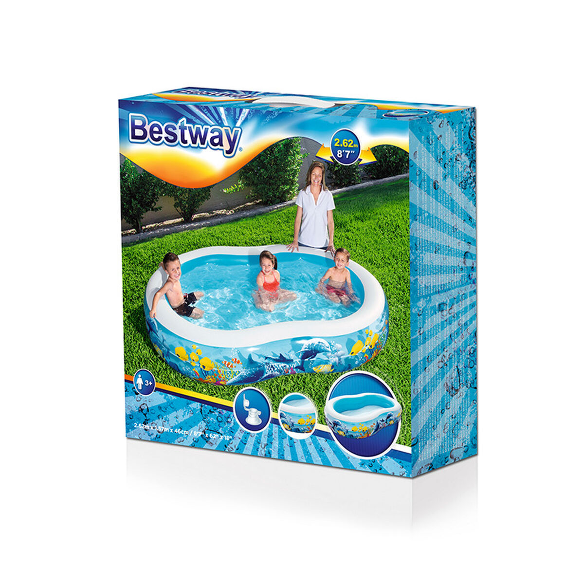 Uppblåsbar plaskpool för barn Bestway Multicolour 262 x 157 x 46 cm - finns hos Aktivcamping