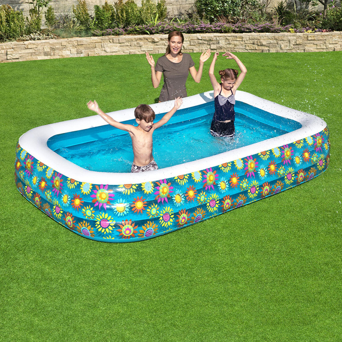 Uppblåsbar plaskpool för barn Bestway Multicolour 305 x 183 x 56 cm Blommig finns hos Aktivcamping