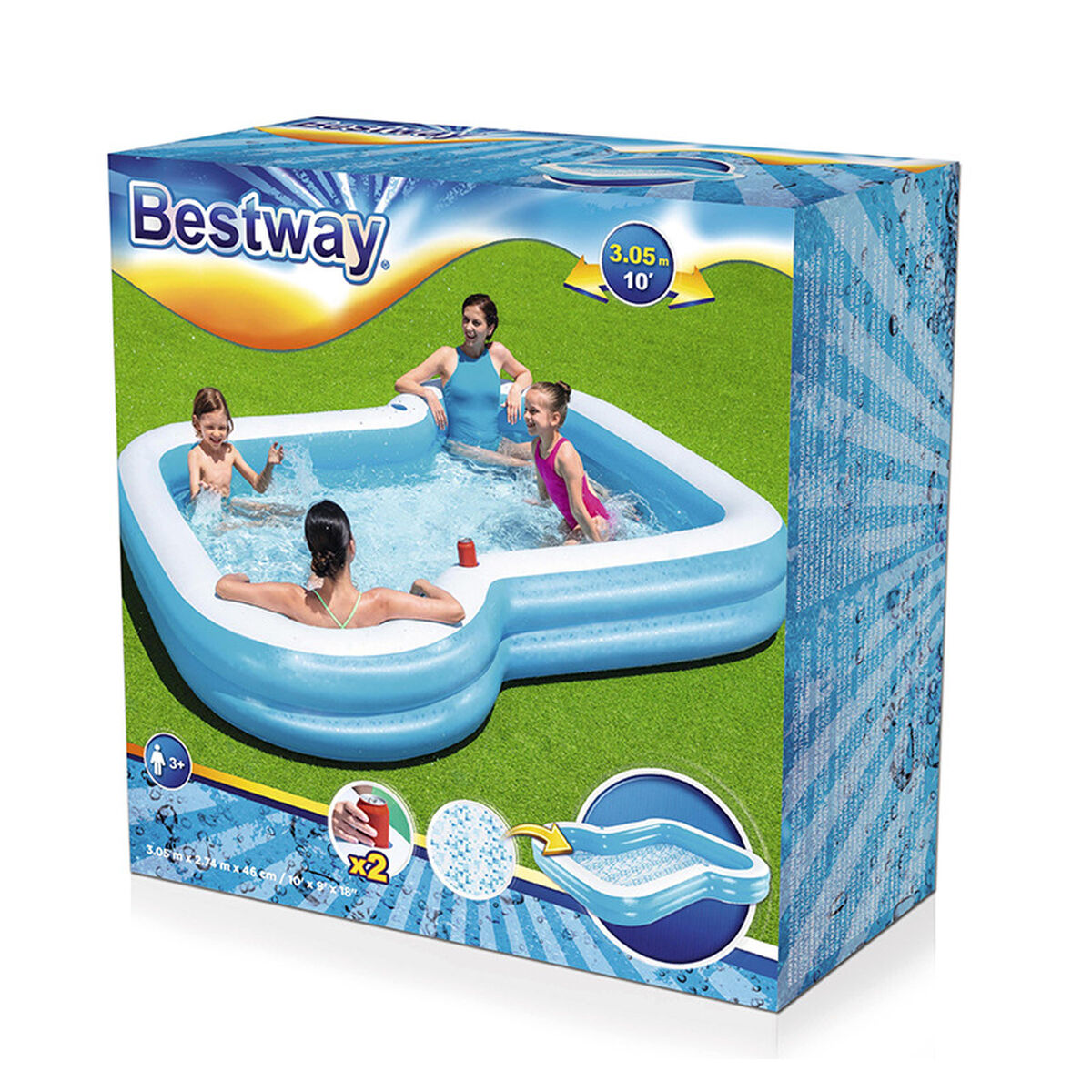 Uppblåsbar plaskpool för barn Bestway Multicolour 305 x 274 x 46 cm finns hos Aktivcamping