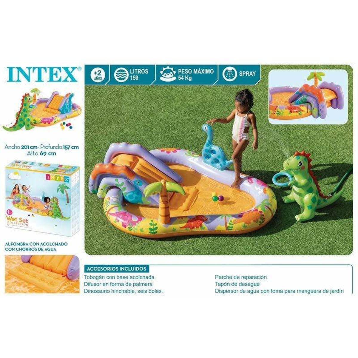 Uppblåsbar plaskpool för barn Intex Dino Park 201 x 157 x 69 cm finns hos Aktivcamping