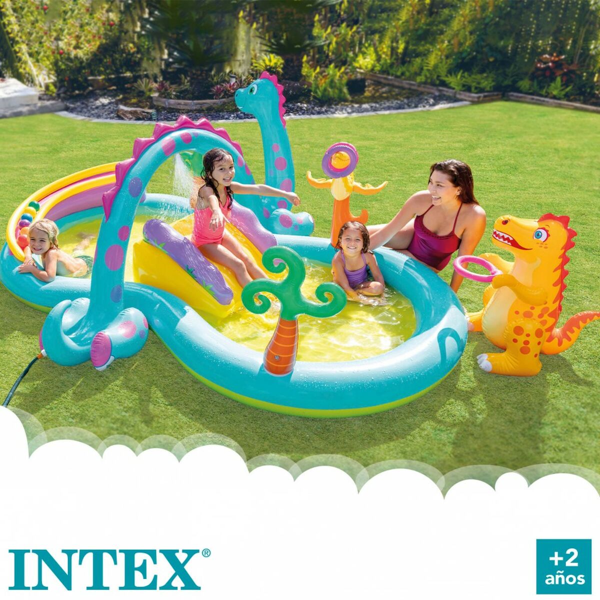 Uppblåsbar plaskpool för barn Intex Dinosaurier Lekplats 302 x 112 x 229 cm 280 L finns hos Aktivcamping