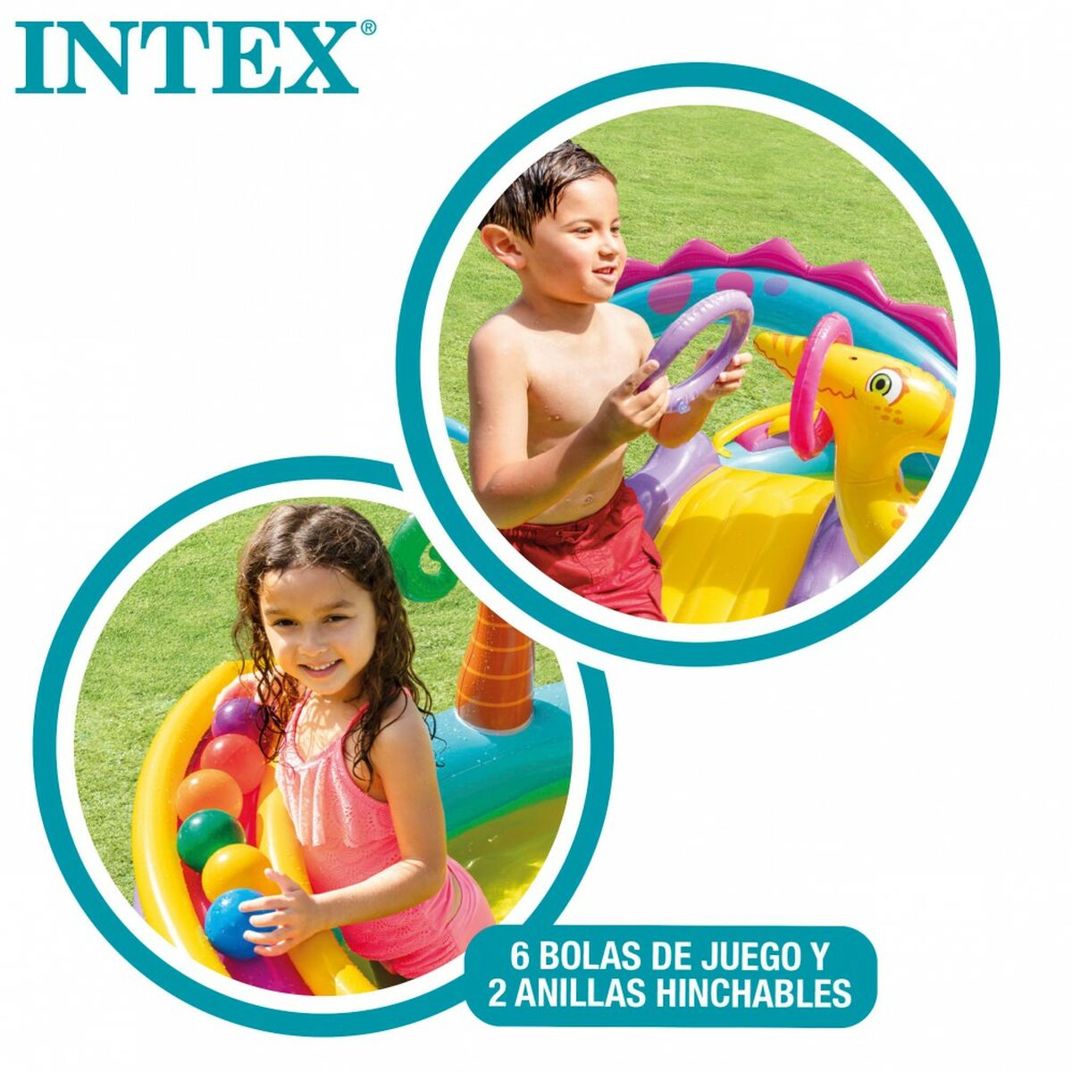 Uppblåsbar plaskpool för barn Intex Dinosaurier Lekplats 302 x 112 x 229 cm 280 L finns hos Aktivcamping