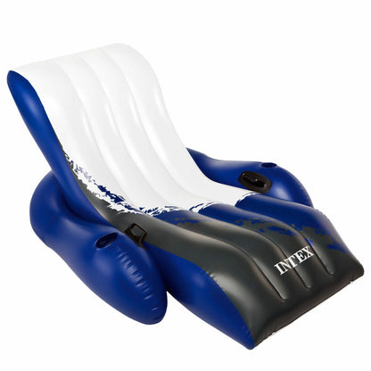 Uppblåsbar poolstol Intex Floating Recliner Blå Vit 180,3 x 66 x 134,6 cm (3 antal) finns hos Aktivcamping