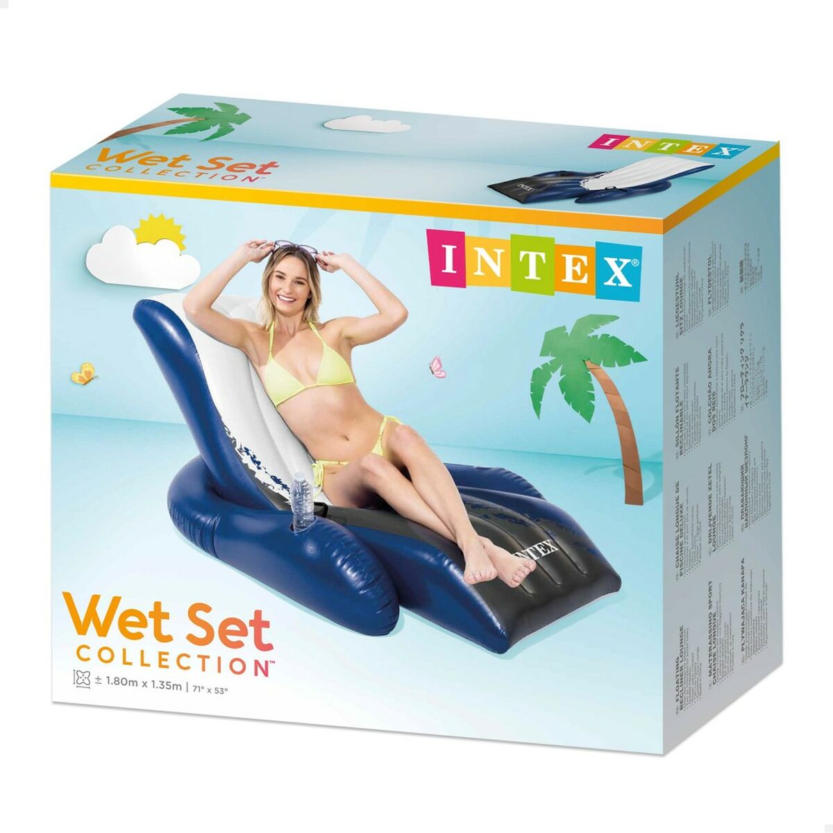 Uppblåsbar poolstol Intex Floating Recliner Blå Vit 180,3 x 66 x 134,6 cm (3 antal) finns hos Aktivcamping