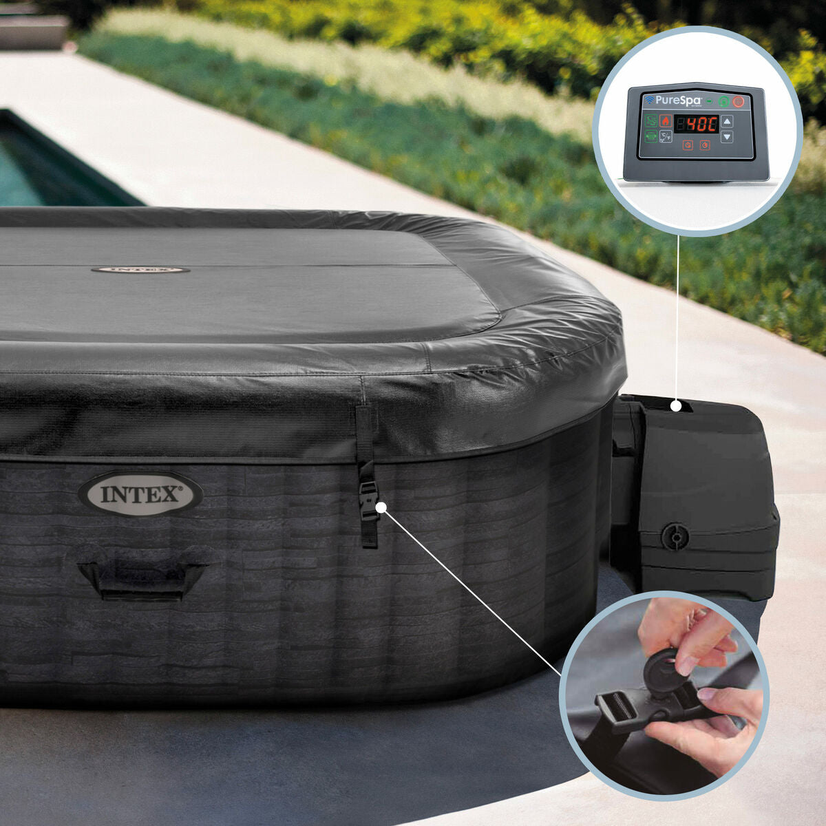 Uppblåsbart spa Intex 4 personer 795 L finns hos Aktivcamping