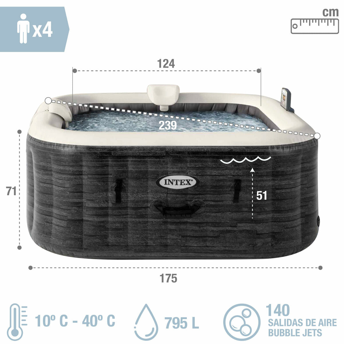 Uppblåsbart spa Intex 4 personer 795 L finns hos Aktivcamping