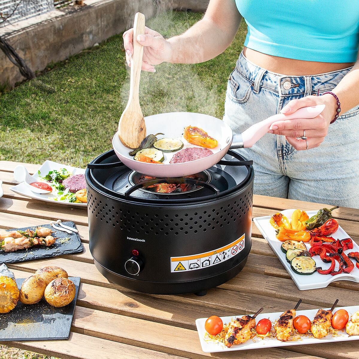 Bärbar rökfri kolgrill CleanQ InnovaGoods