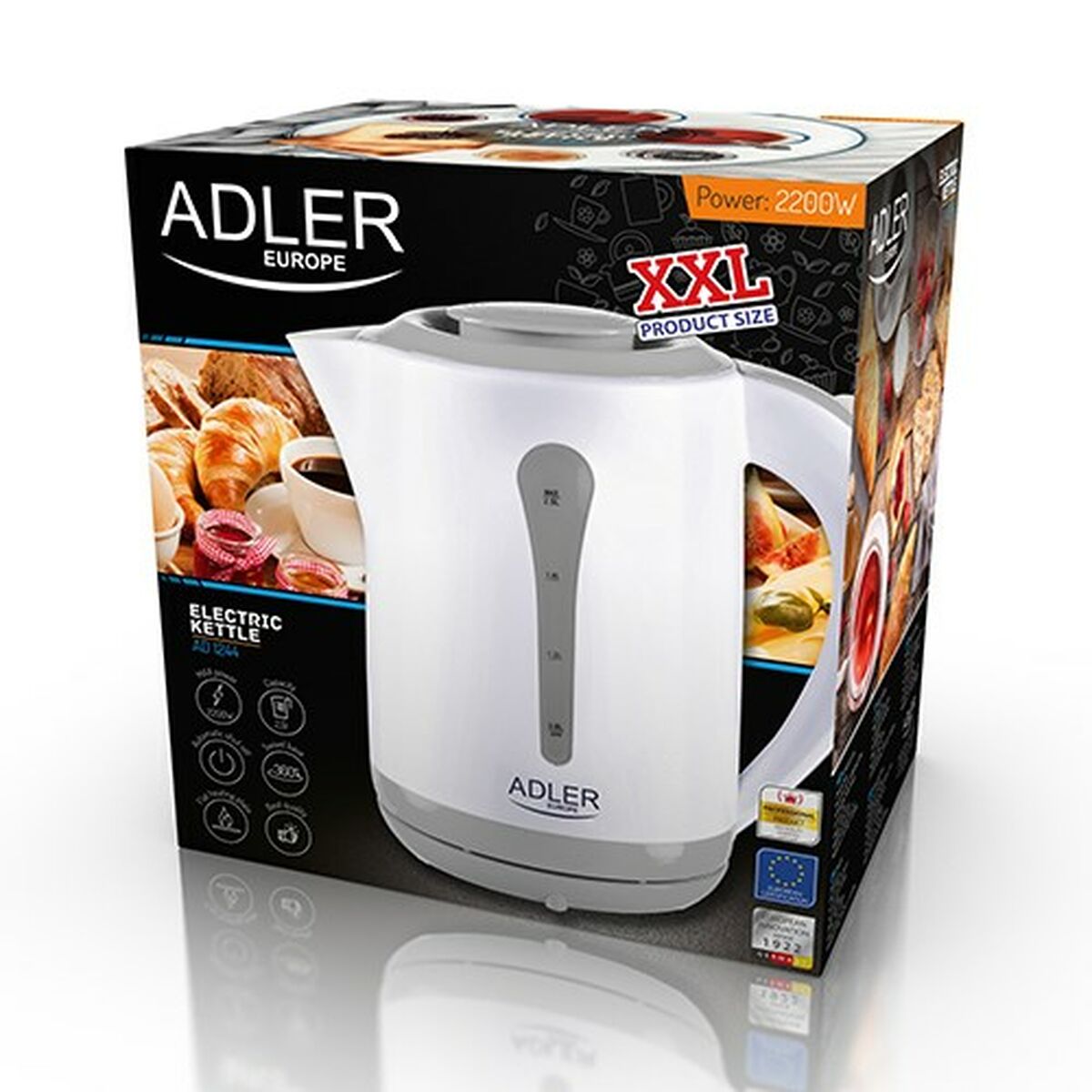Vattenkokare Adler AD 1244 Vit Plast 2200 W 2,5 L finns hos Aktivcamping