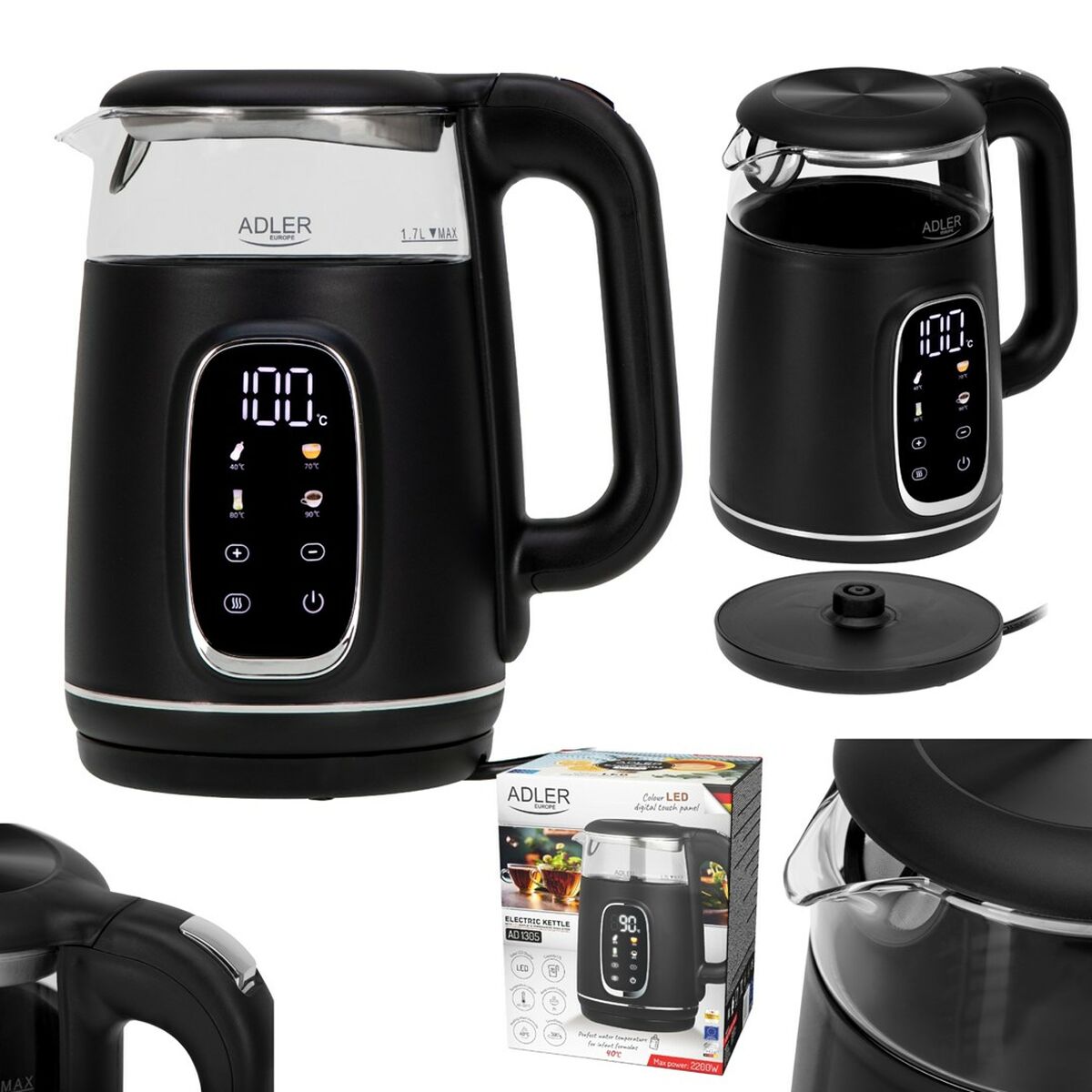 Vattenkokare Adler AD 1305bs Svart Silvrig 2200 W 1,7 L finns hos Aktivcamping