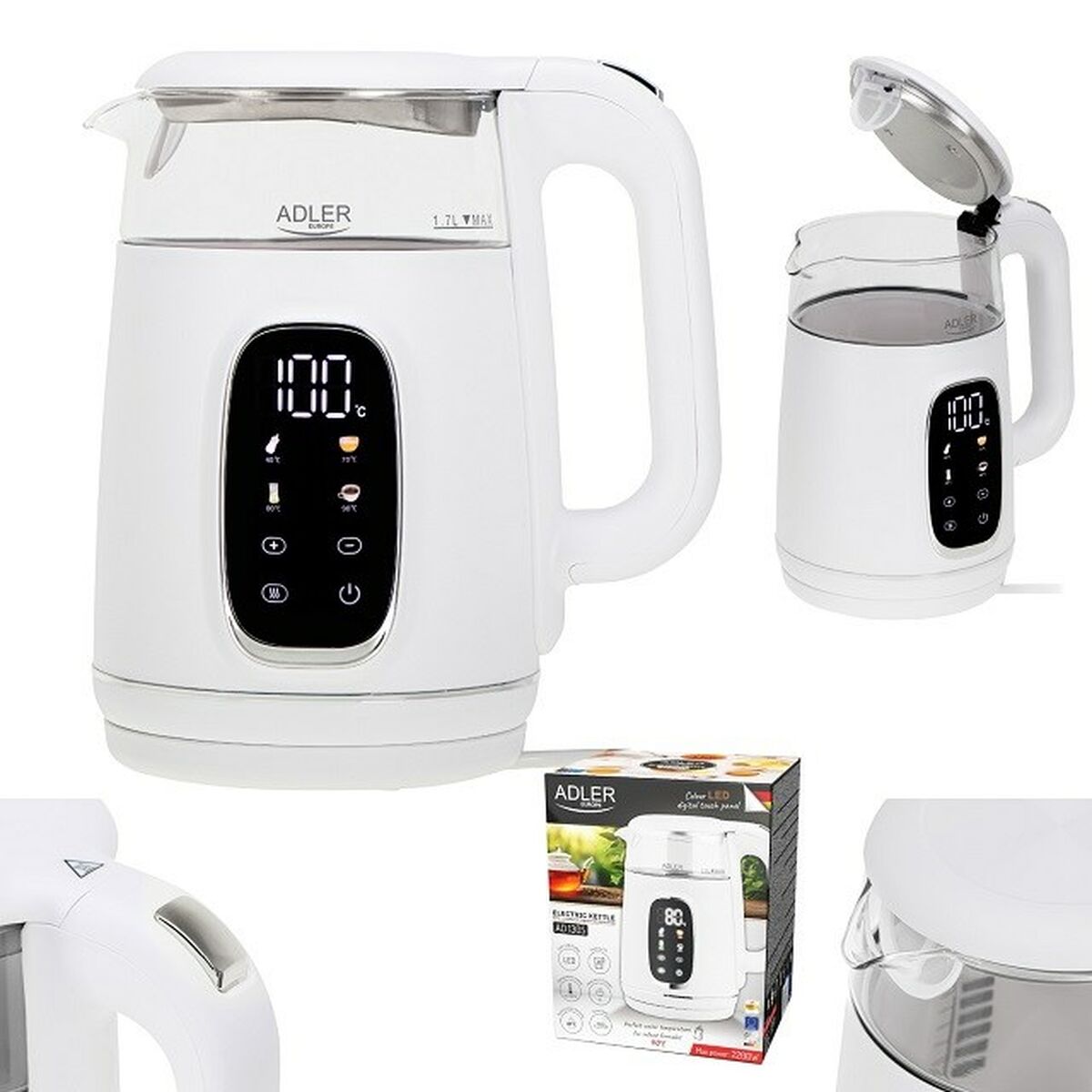 Vattenkokare Adler AD 1305ws Vit Silvrig 2200 W 1,7 L finns hos Aktivcamping