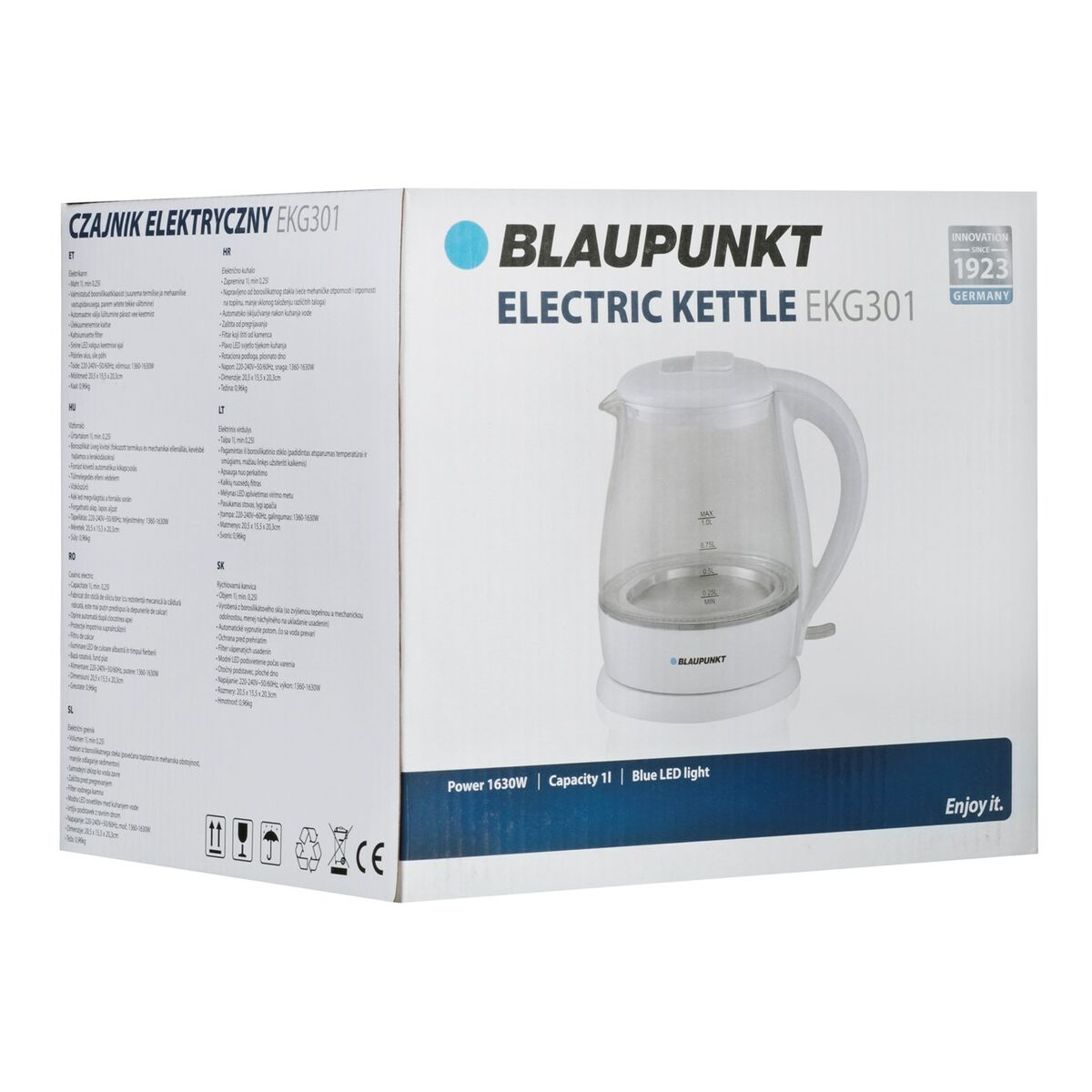 Vattenkokare Blaupunkt EKG301 Vit Glas Aluminium 1630 W 1 L finns hos Aktivcamping