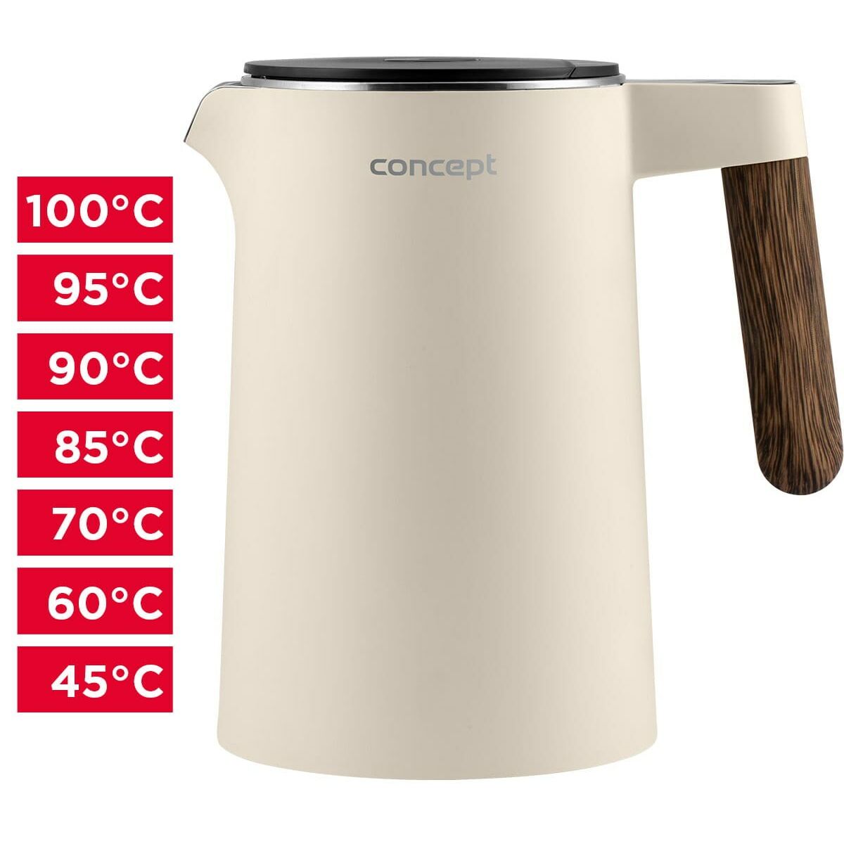 Vattenkokare Concept RK3304 Vanilj Trä 1850-2200 W 1,5 L finns hos Aktivcamping