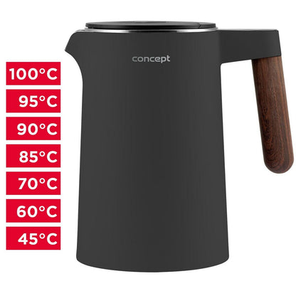 Vattenkokare Concept RK3305 Mörkgrå Trä 1850-2200 W 1,5 L finns hos Aktivcamping