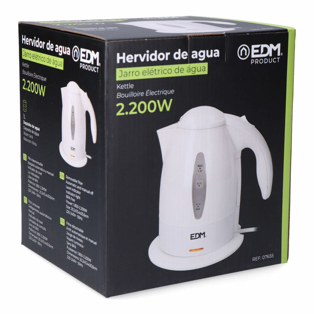 Vattenkokare EDM 07655 Vit polypropen 2200 W 1 L finns hos Aktivcamping
