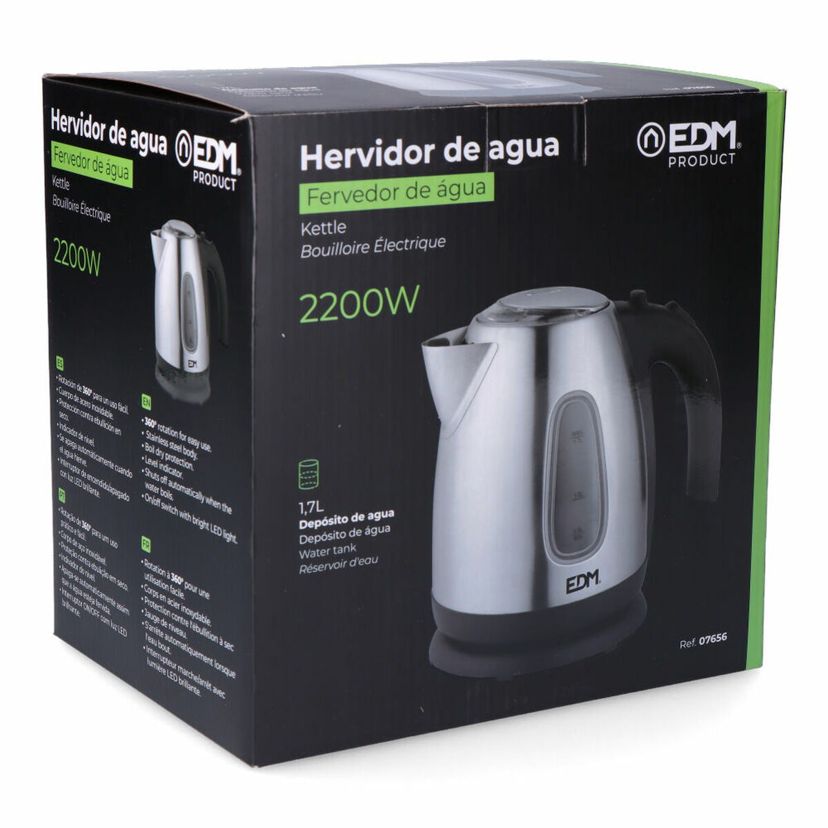 Vattenkokare EDM 07656 Kettle Svart Rostfritt stål 2200 W 1,7 L finns hos Aktivcamping