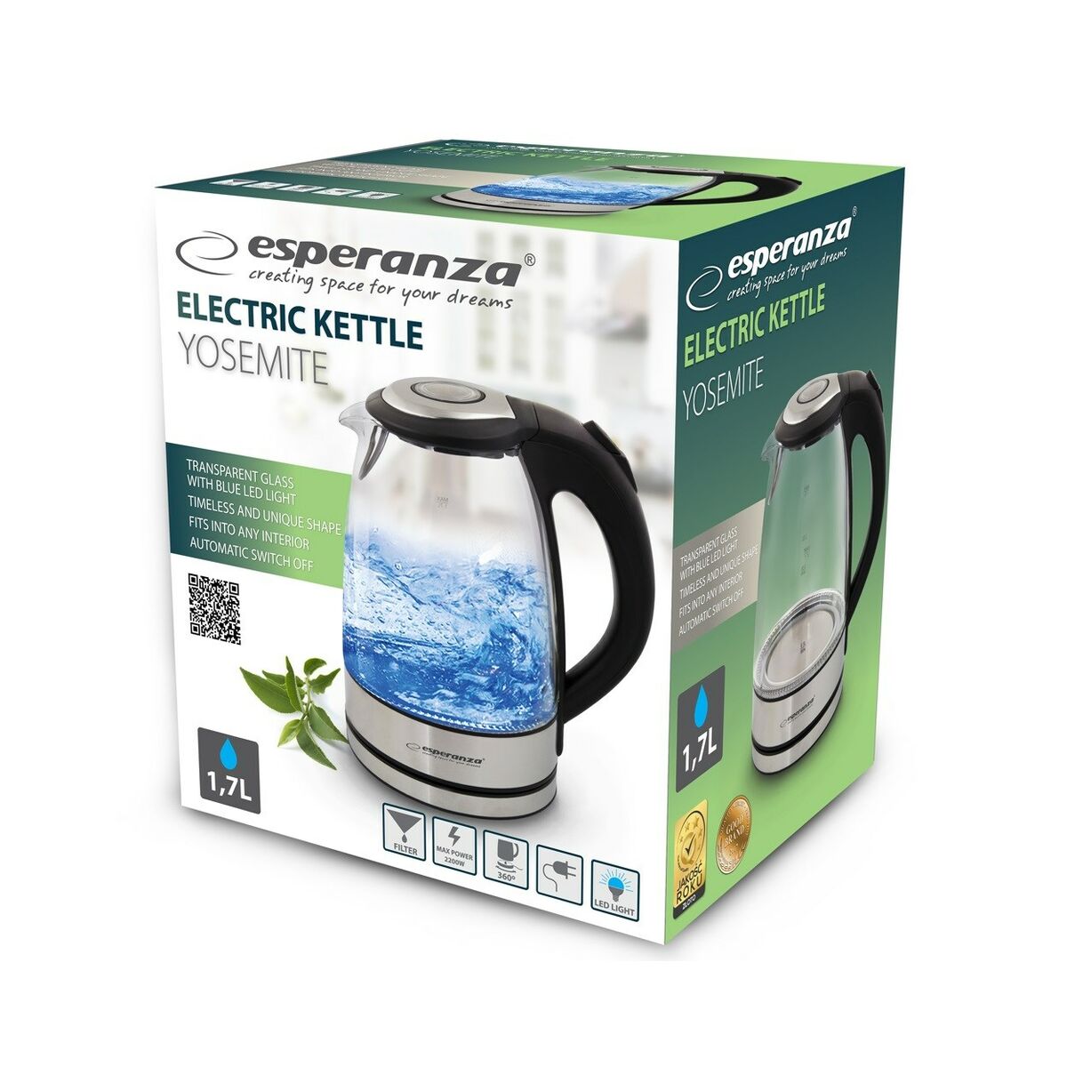 Vattenkokare Esperanza EKK012 Svart Glas Plast 2200 W 1,7 L finns hos Aktivcamping