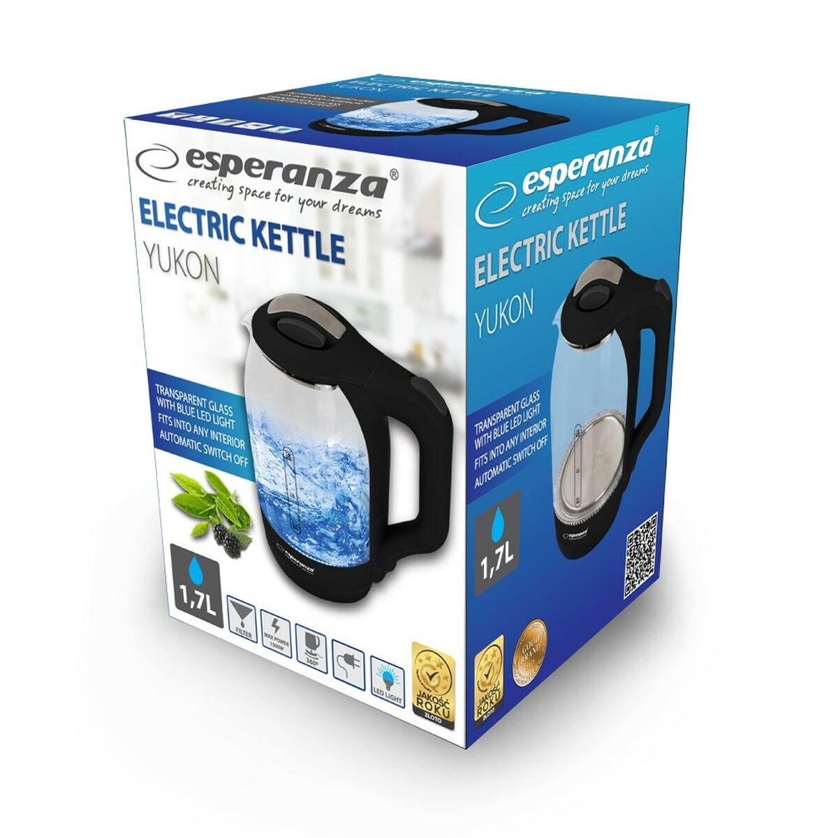 Vattenkokare Esperanza EKK025K Svart Multicolour Glas Plast 1500 W 1,7 L - finns hos Aktivcamping