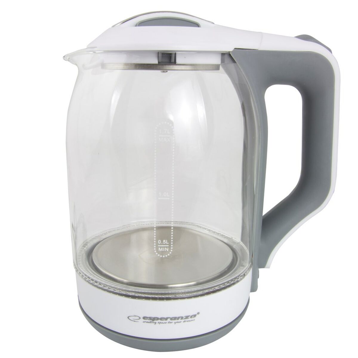 Vattenkokare Esperanza EKK025W Vit Glas Plast 1500 W 1,7 L finns hos Aktivcamping