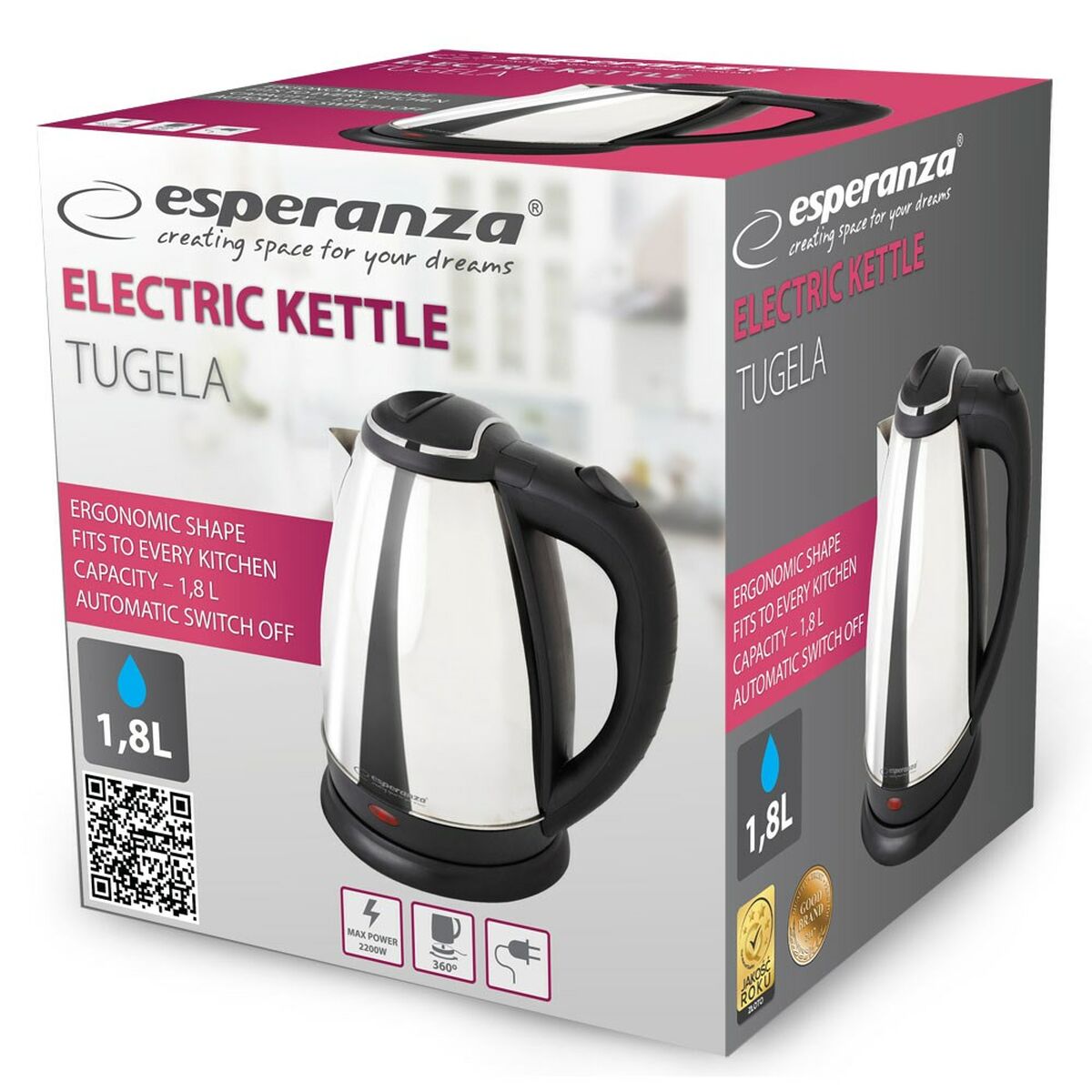 Vattenkokare Esperanza EKK104S Silvrig Rostfritt stål Plast 2200 W 1,8 L finns hos Aktivcamping