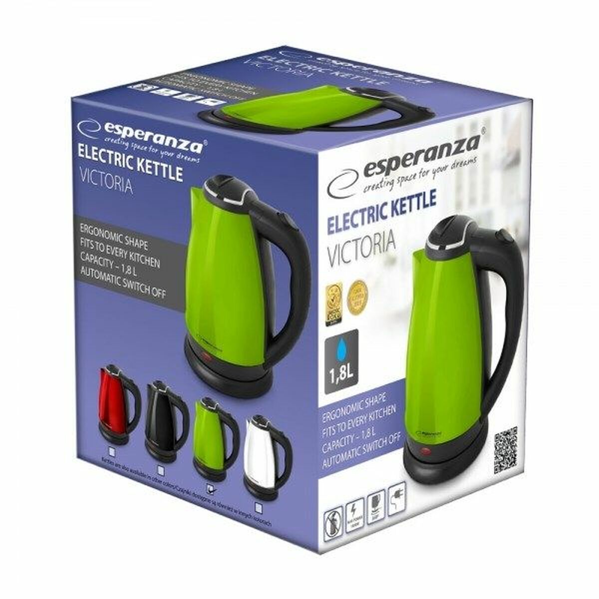 Vattenkokare Esperanza EKK113G Svart Grön plástico,acero inoxidable 1800 W 1,8 L - finns hos Aktivcamping