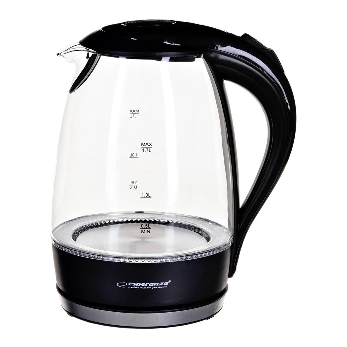 Vattenkokare Esperanza Svart Glas Plast 2200 W 1,7 L finns hos Aktivcamping