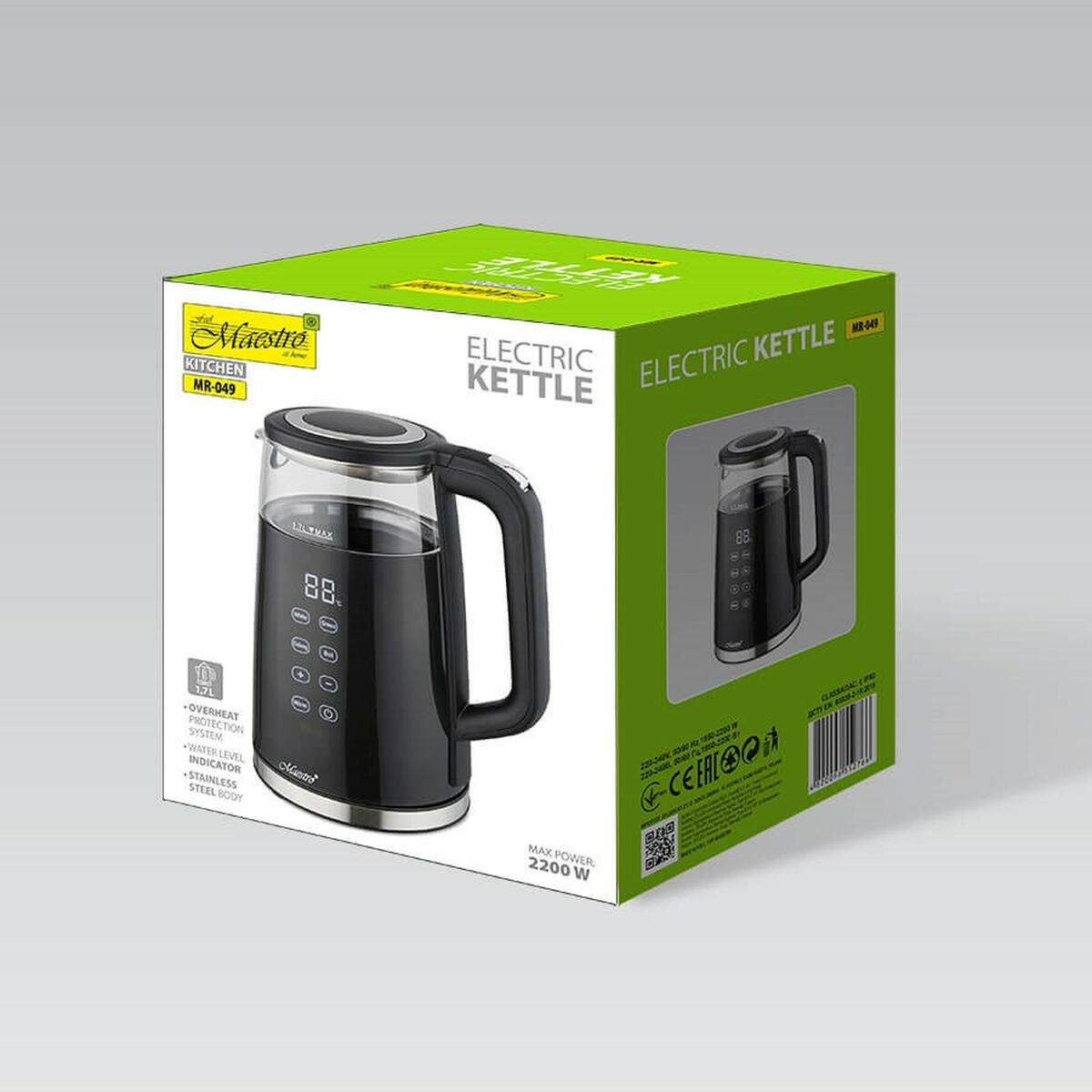 Vattenkokare Feel Maestro MR-049 Svart Transparent Glas Borosilikatglas 2200 W 1,7 L finns hos Aktivcamping