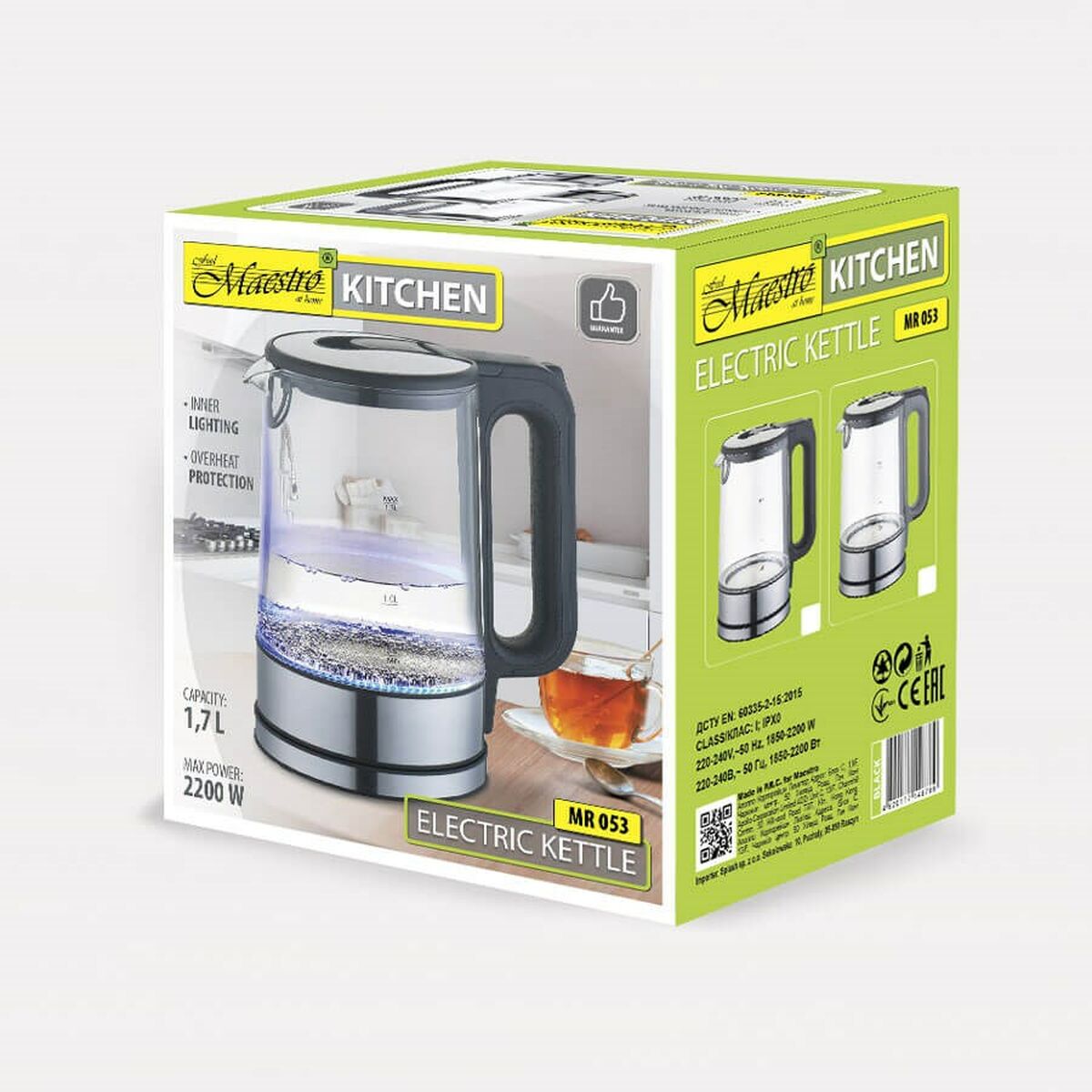 Vattenkokare Feel Maestro MR-061 Blå Vit Glas Aluminium 2200 W 1,7 L finns hos Aktivcamping