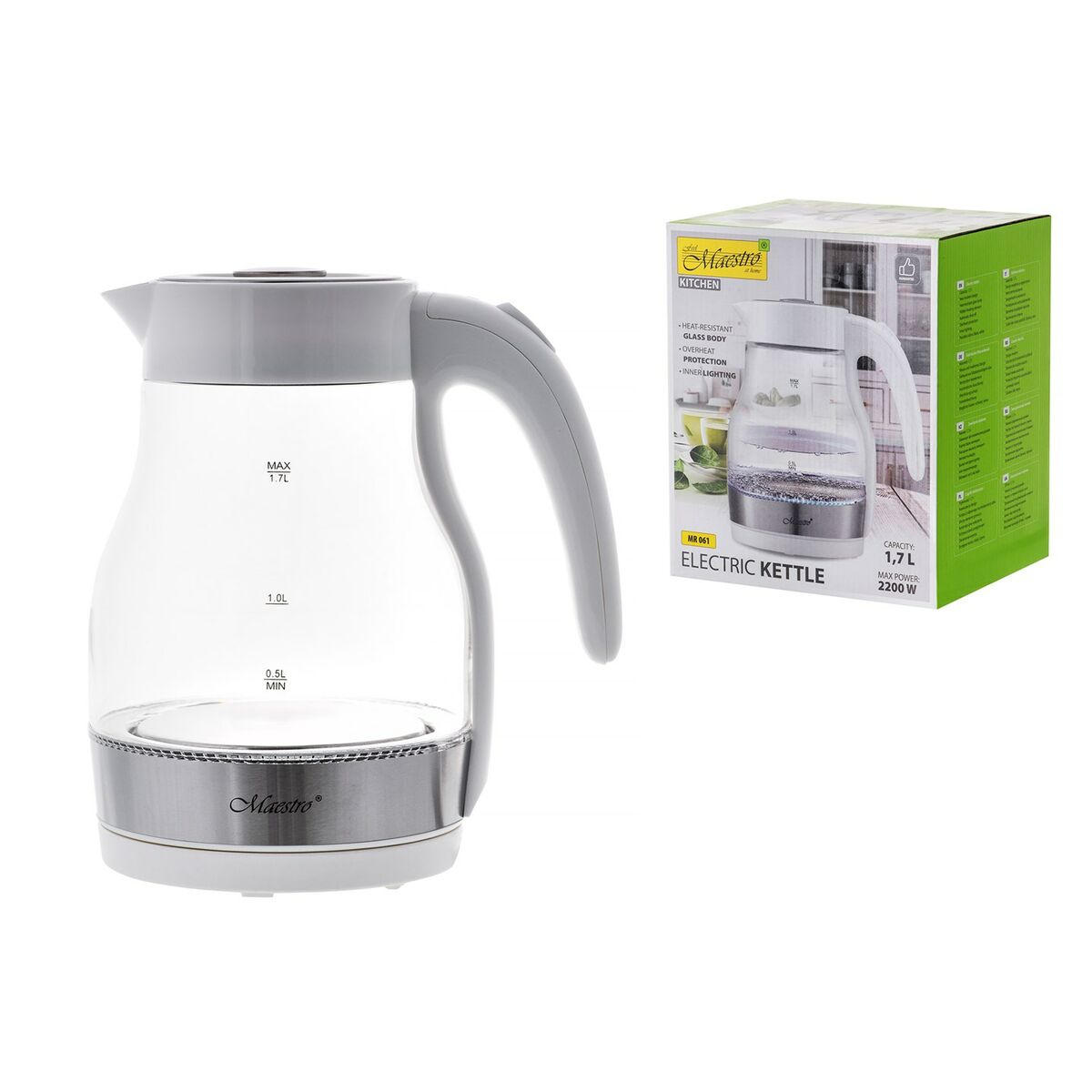 Vattenkokare Feel Maestro MR-061 Vit 1850-2200 W 1,7 L finns hos Aktivcamping