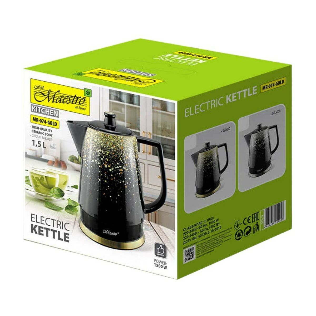 Vattenkokare Feel Maestro MR-074 Svart Guld Keramisk 1500 W 1,5 L finns hos Aktivcamping