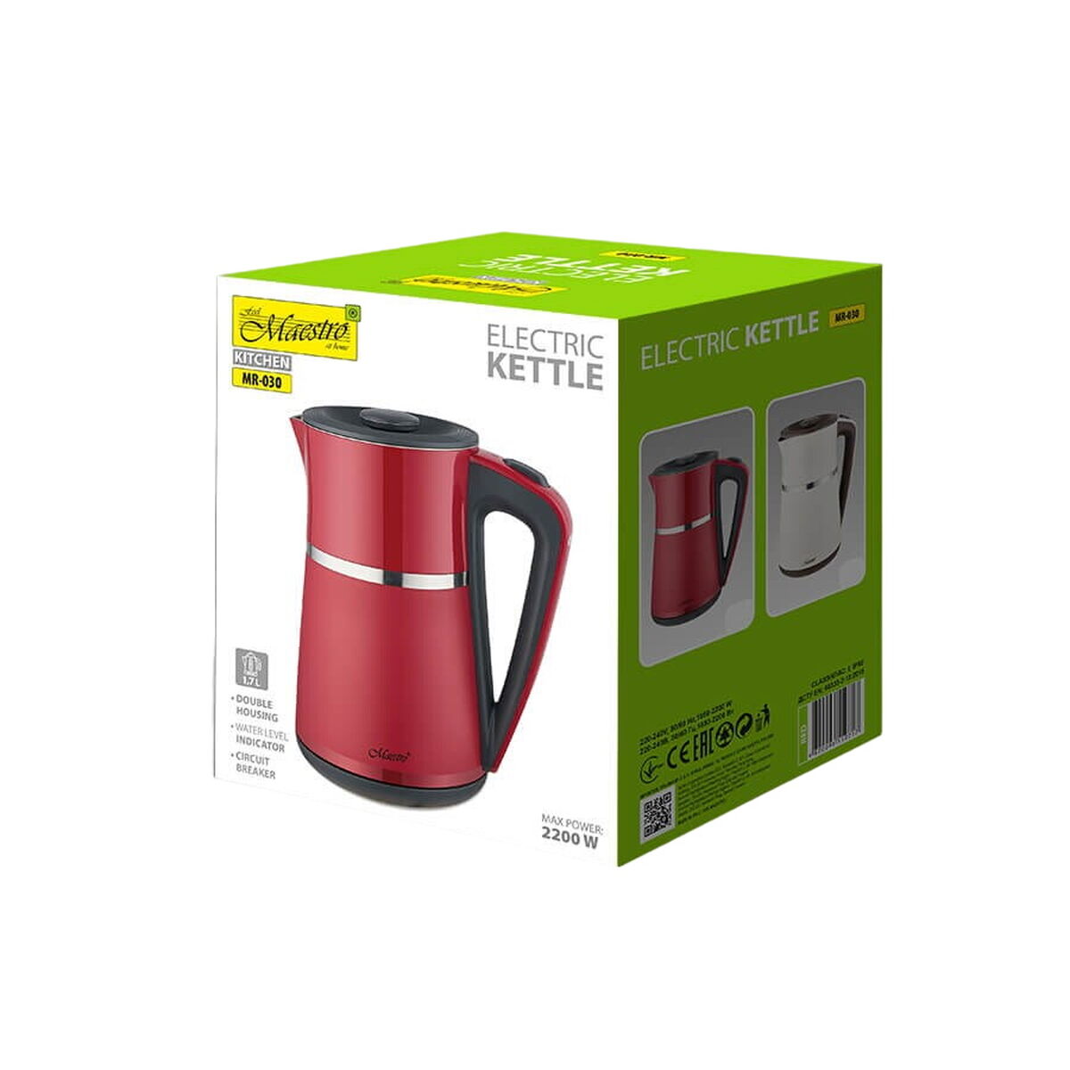 Vattenkokare Feel Maestro MR030 Röd Rostfritt stål 2200 W 1,7 L finns hos Aktivcamping