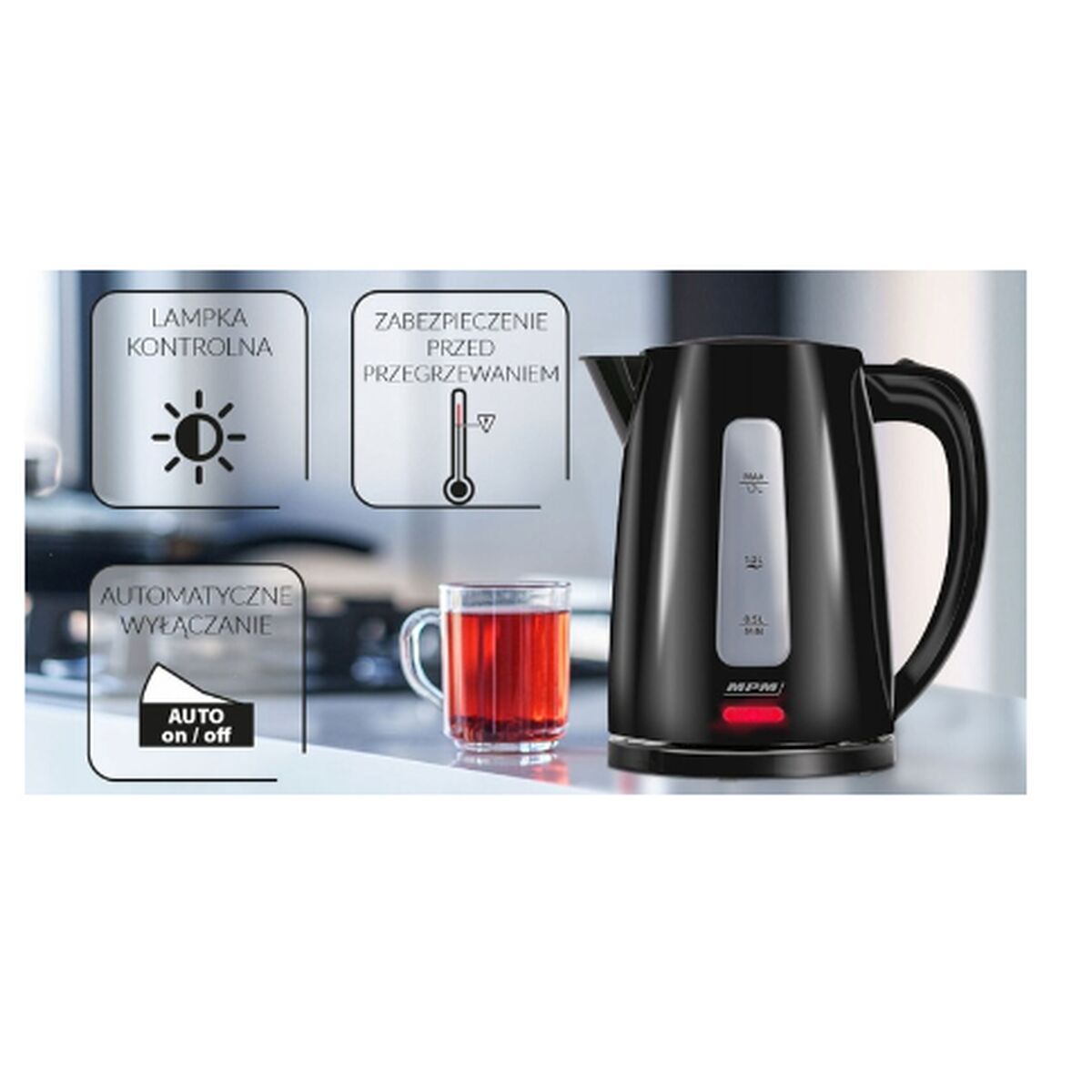 Vattenkokare Mpm MCZ-112 Svart Rostfritt stål 2200 W 1,7 L finns hos Aktivcamping