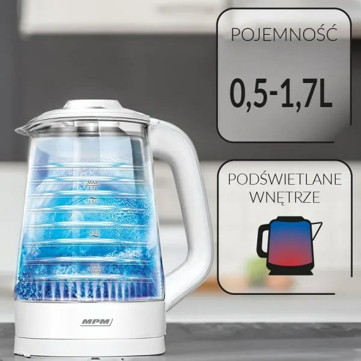 Vattenkokare Mpm MCZ-124 Vit Glas 2200 W 1,7 L finns hos Aktivcamping