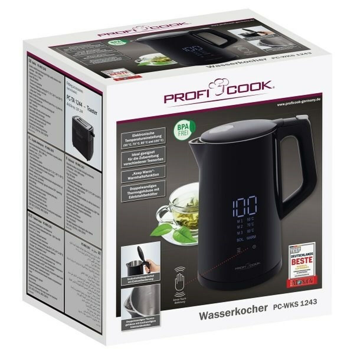 Vattenkokare Proficook PC-WKS 1243 Svart Rostfritt stål 2200 W 1,7 L - finns hos Aktivcamping